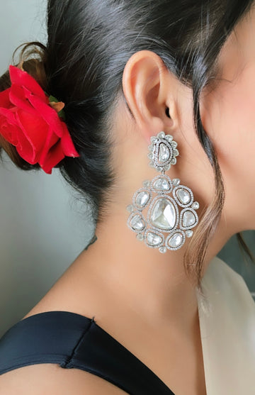 92.5 Silver Kundan Statement Earrings