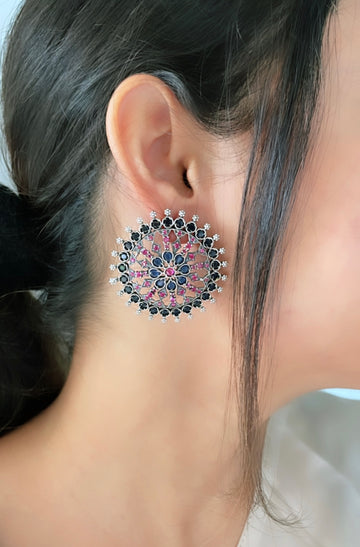 92.5 Silver Navy Ruby Statement Earrings