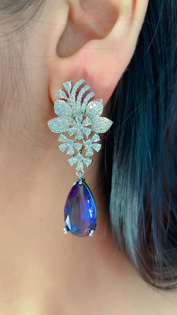 92.5 Silver Daisy Navy Fusion Earrings