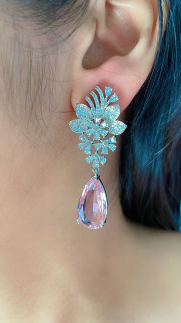 92.5 Silver Daisy Pink Fusion Earrings