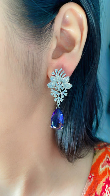92.5 Silver Daisy Navy Fusion Earrings