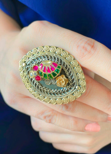 92.5 Silver Turtle Statement Gold Plated Ring