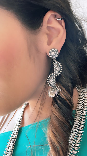 92.5 Silver Kamadhenu Motif Earrings