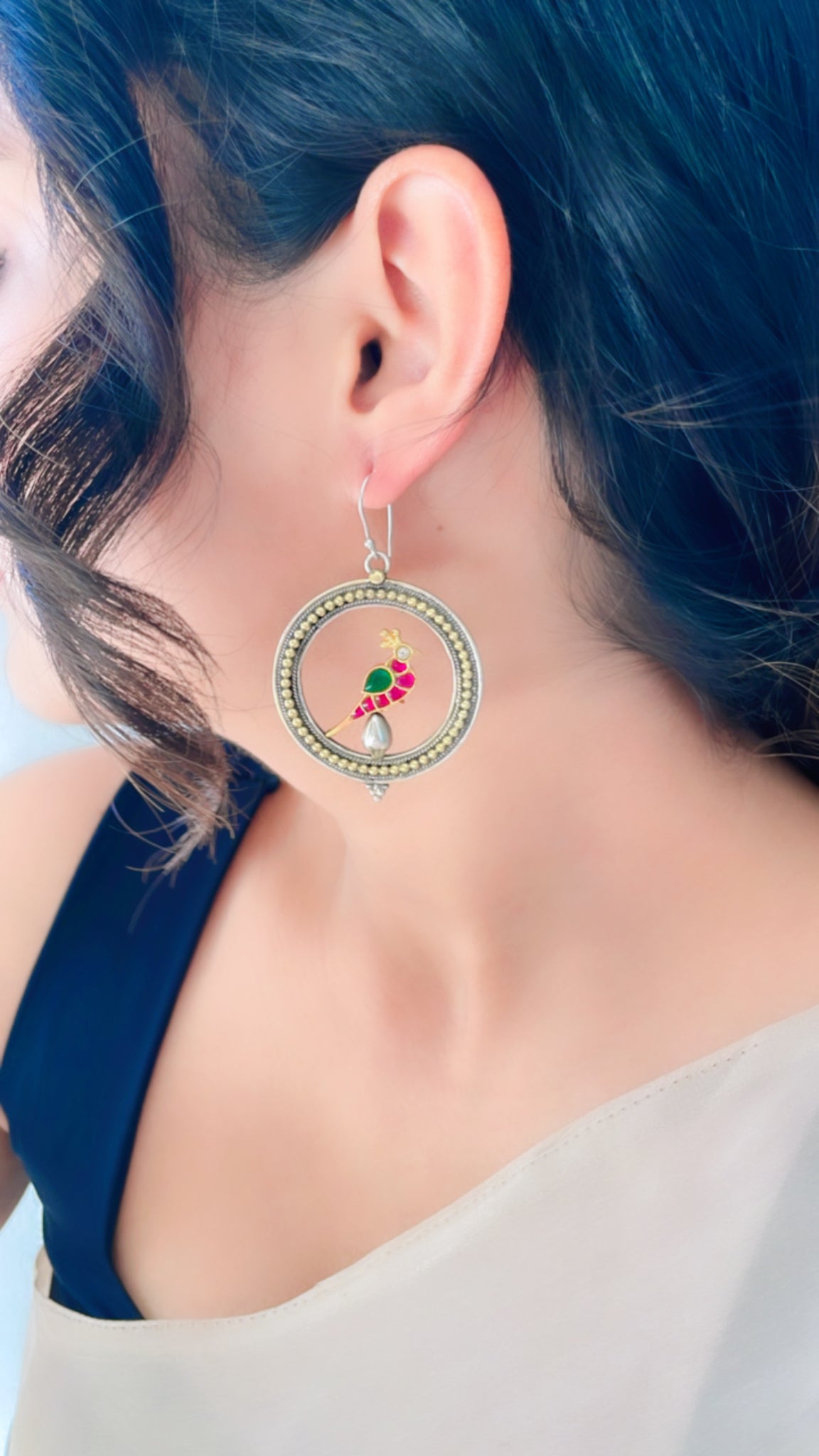 92.5 Silver Pikah Earrings (Dual Tone)