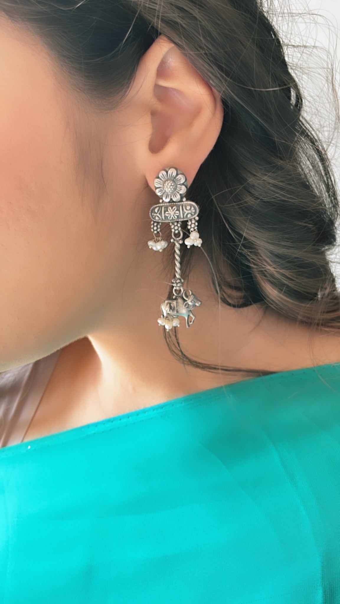 92.5 Silver Kamadhenu Earrings