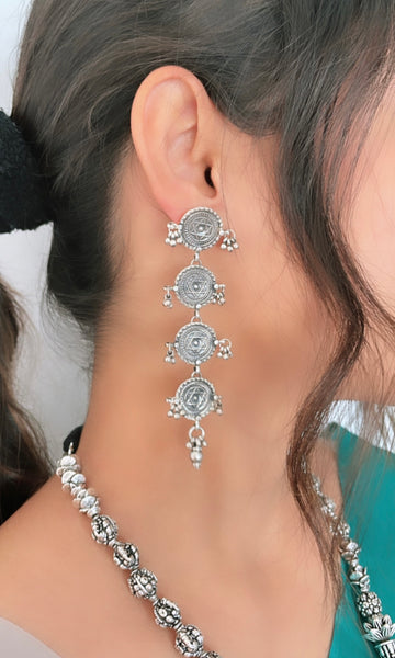 92.5 Silver Mandala Long Earrings