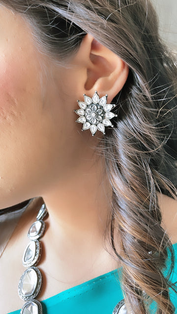 92.5 Silver Kundan Surajmukhi Earrings