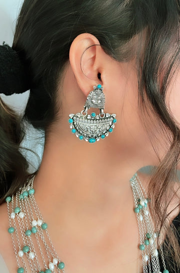 92.5 Silver Turquoise Singh Carved Earrings