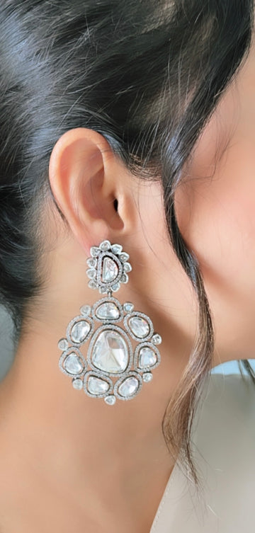 92.5 Silver Kundan Statement Earrings