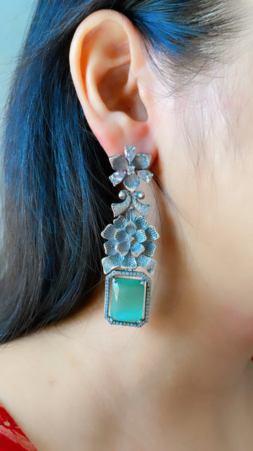 92.5 Silver Aliah Green Fusion Earrings