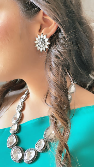 92.5 Silver Kundan Surajmukhi Earrings