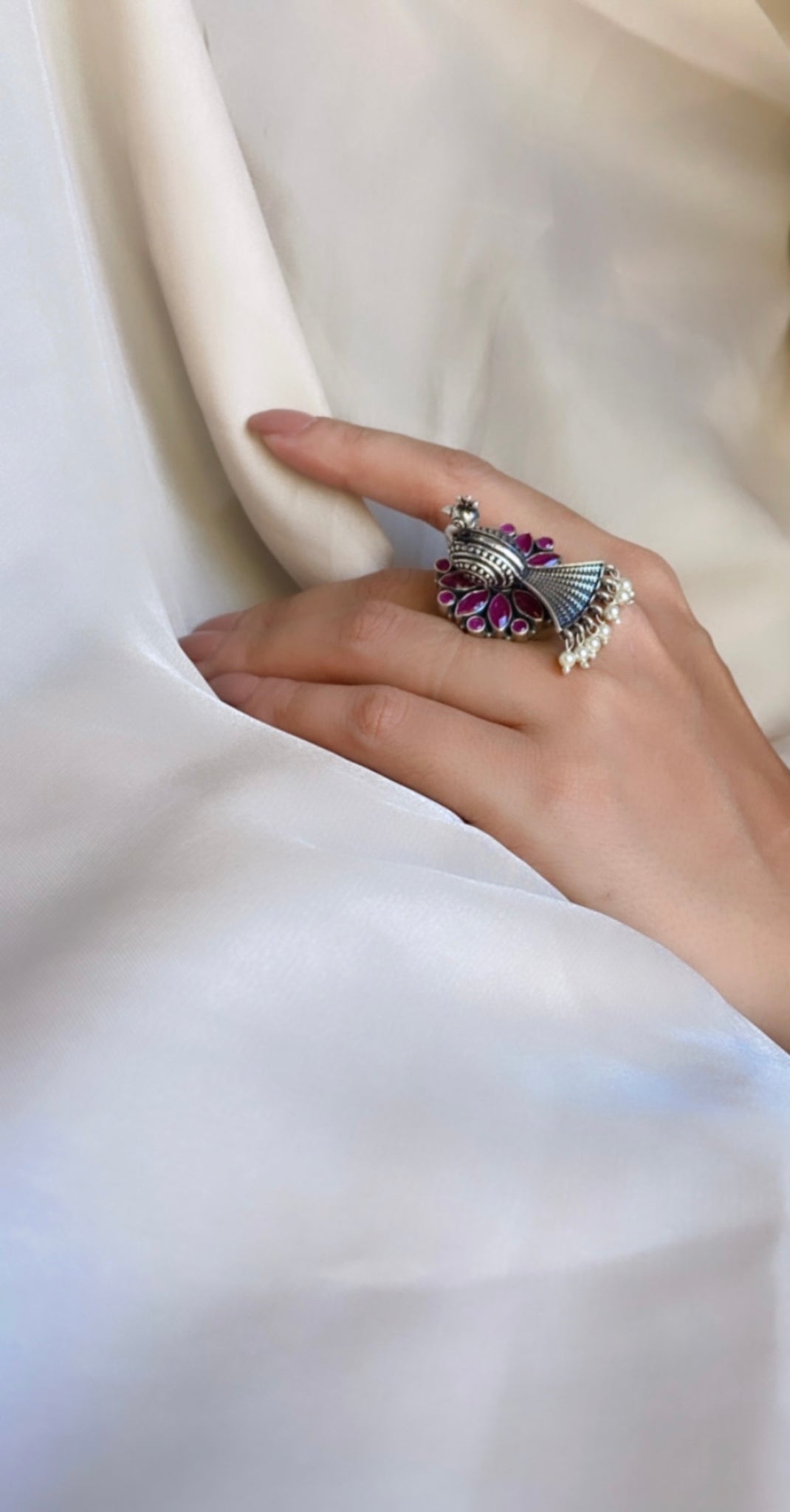 92.5 Silver Ruby Pushpa Mayura Ring