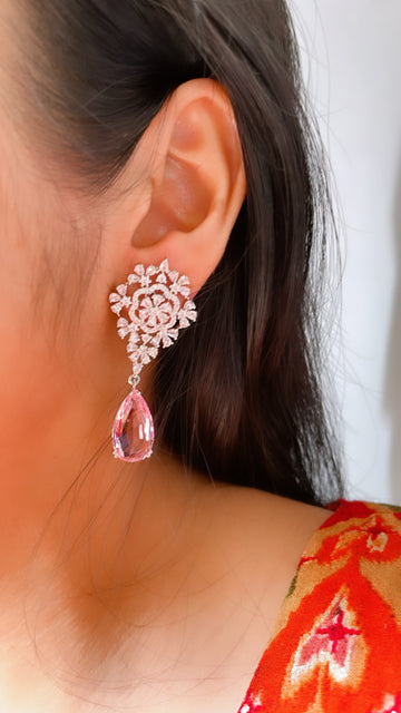 92.5 Silver Beth Pink Fusion Earrings