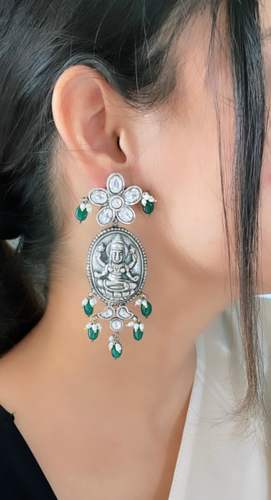 92.5 Silver Laxmi Kundan Earrings