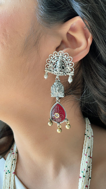 92.5 Silver Laxmi Gajraj Long Earrings