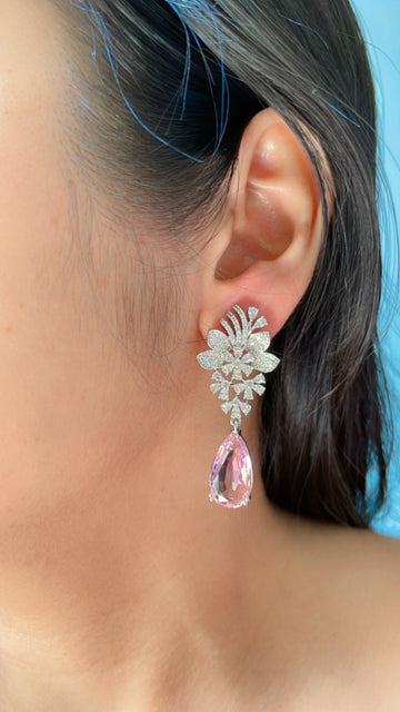 92.5 Silver Daisy Pink Fusion Earrings