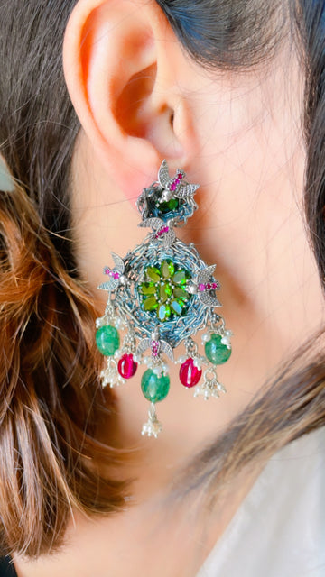 92.5 Silver Birds' Nest Earrings