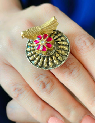 92.5 Silver Parrot Gold Plated Motif Ring