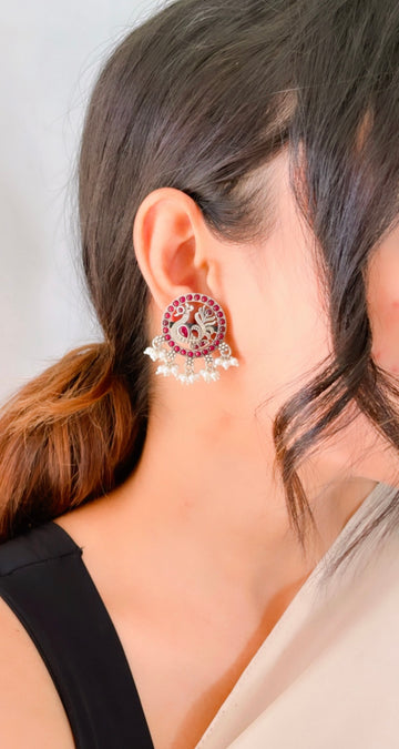 92.5 Silver Ruby Mayura Earrings