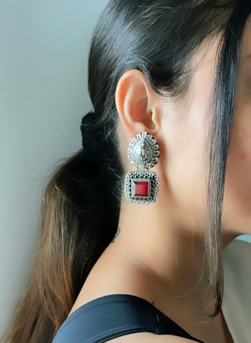 92.5 Silver Ruby studded Moksha Earrings