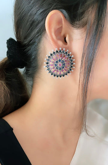 92.5 Silver Navy Ruby Statement Earrings