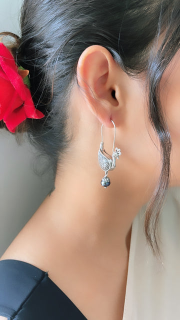 92.5 Silver Black Pakhi Earrings