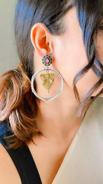 92.5 Silver Vrinda Loop Earrings (Dual Tone)