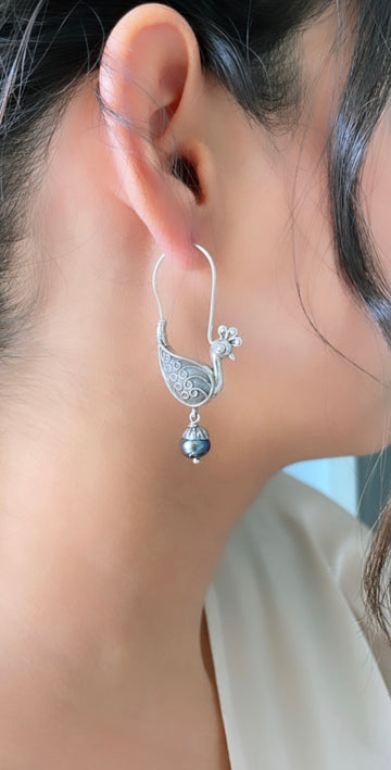 92.5 Silver Black Pakhi Earrings