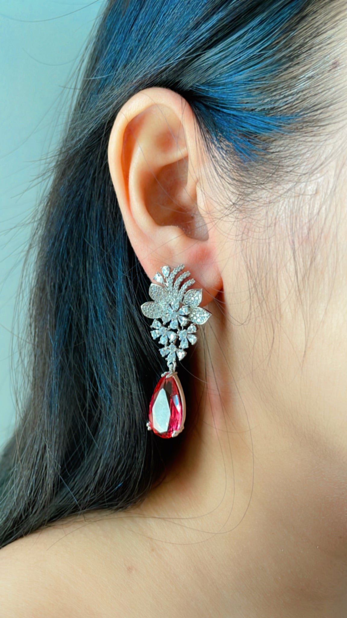 92.5 Silver Daisy Red Fusion Earrings