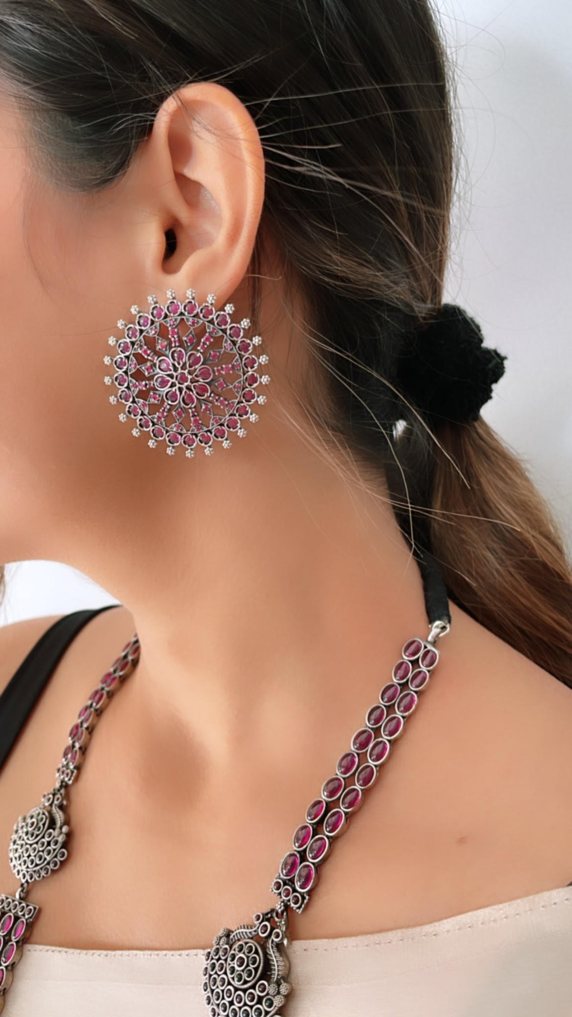 92.5 Silver Ruby Statement Earrings