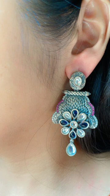 92.5 Silver Feather Navy Fusion Earrings