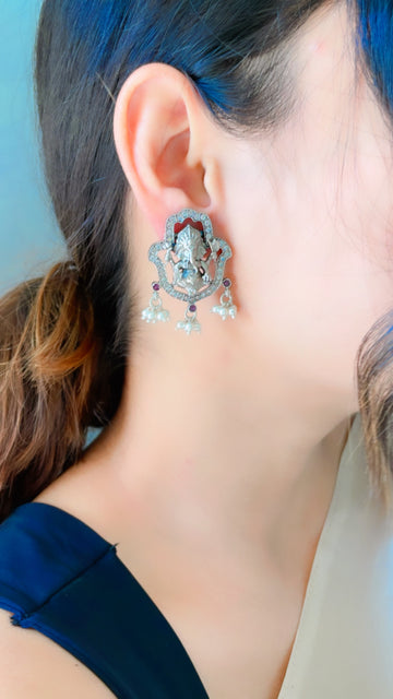 92.5 Silver Ganeshay Earrings