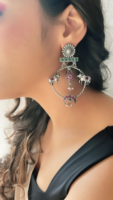 92.5 Silver Darsatha Kamadhenu Earrings