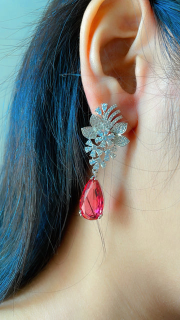 92.5 Silver Daisy Red Fusion Earrings