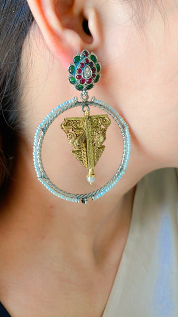 92.5 Silver Vrinda Loop Earrings (Dual Tone)