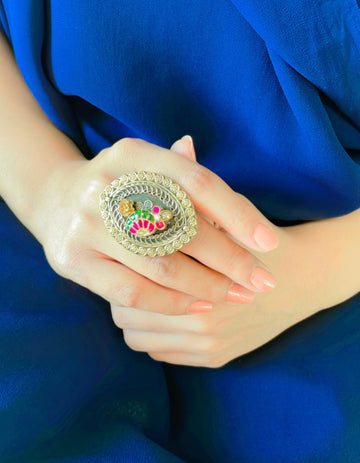 92.5 Silver Turtle Statement Gold Plated Ring