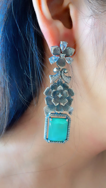 92.5 Silver Aliah Green Fusion Earrings