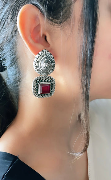 92.5 Silver Ruby studded Moksha Earrings