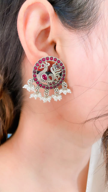 92.5 Silver Ruby Mayura Earrings