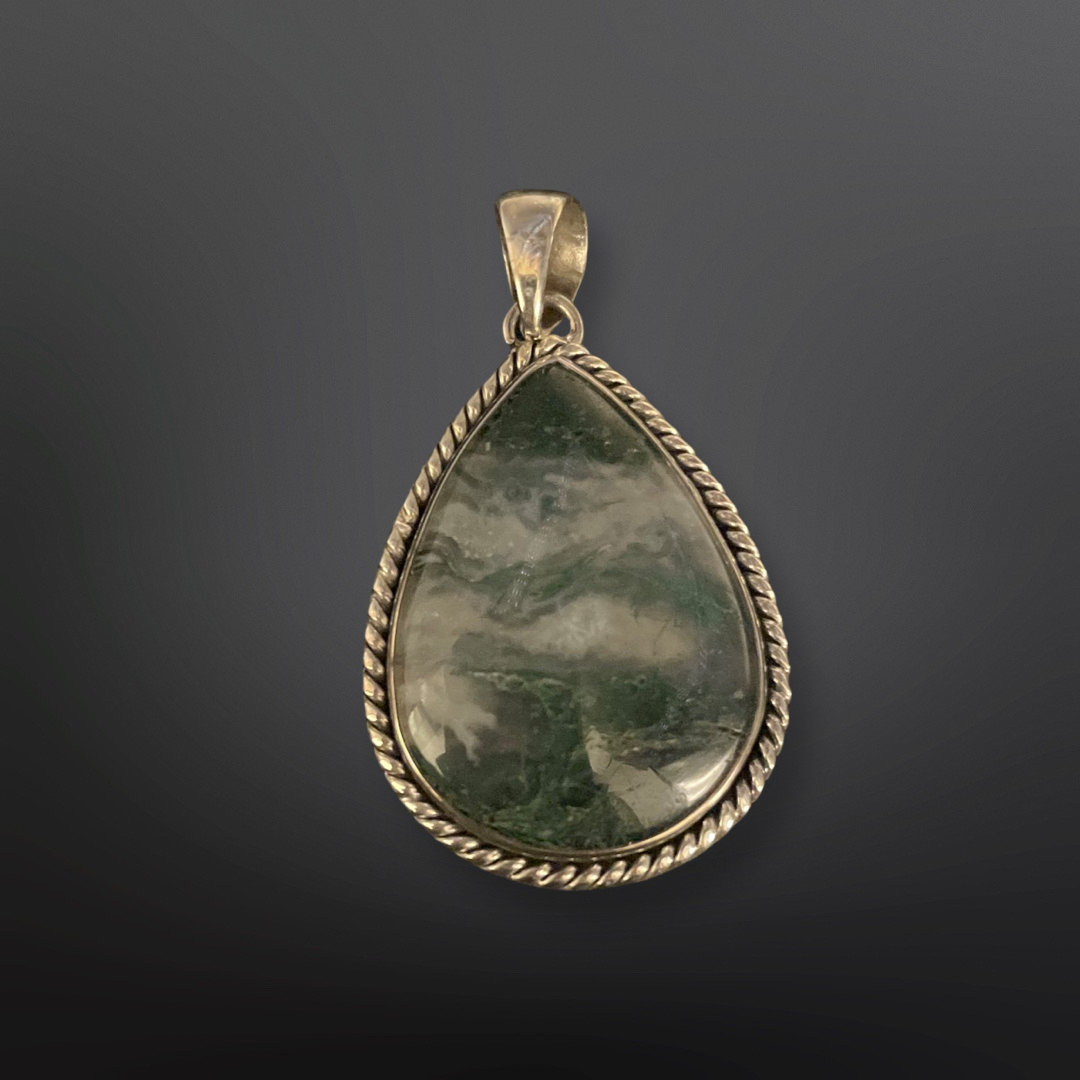 92.5 Silver Opal Green Stone Pendant