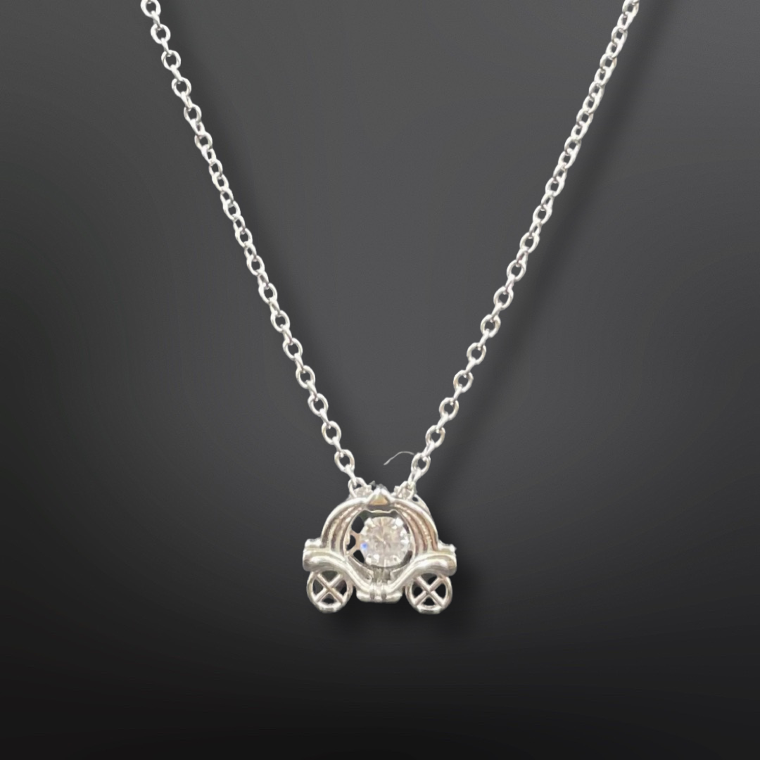 92.5 Silver Minimalistic Car with Scintillating Stone Pendant with Silver Chain