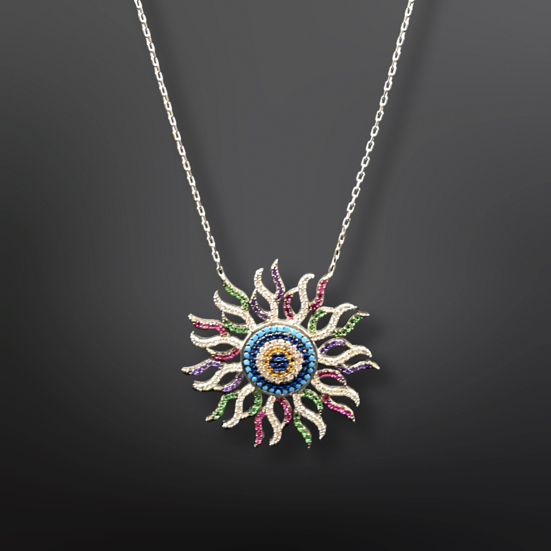 92.5 Silver Minimalistic Flaming Sun Pendant with Silver Chain