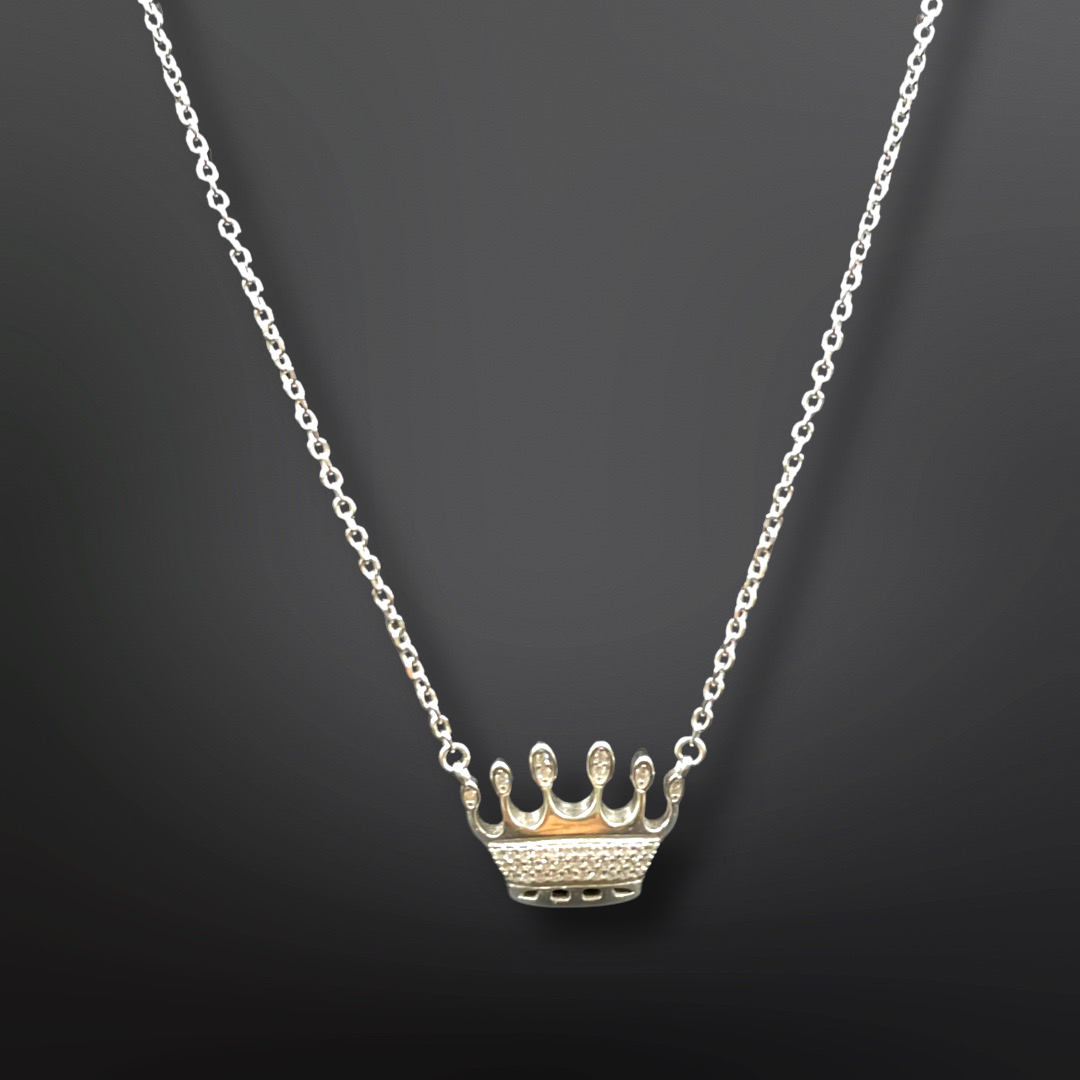 92.5 Silver Minimalistic Crown Pendant with Silver Chain