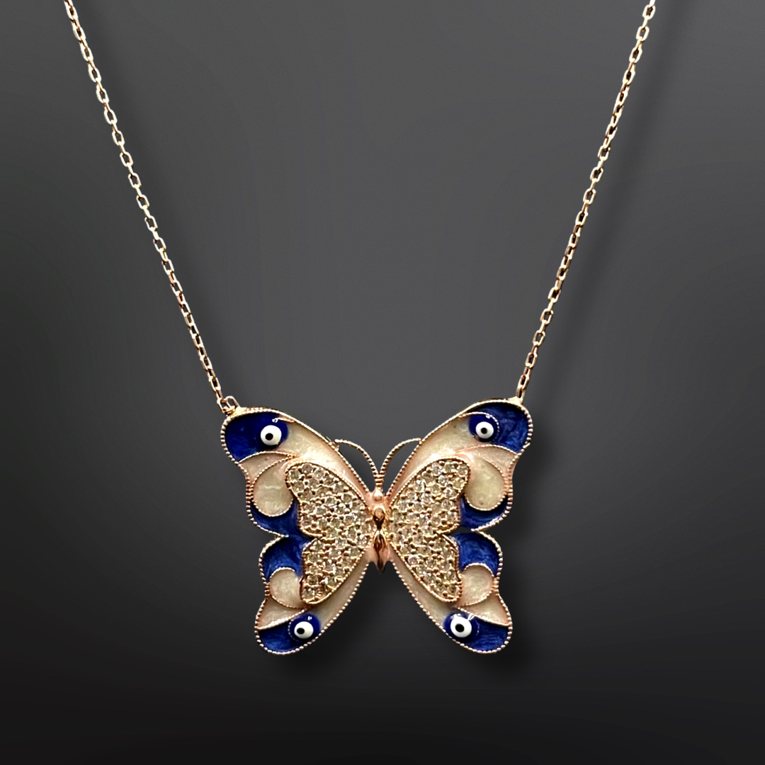 92.5 Silver Minimalistic Evil Eye Butterfly with Silver Chain (Rose Gold)