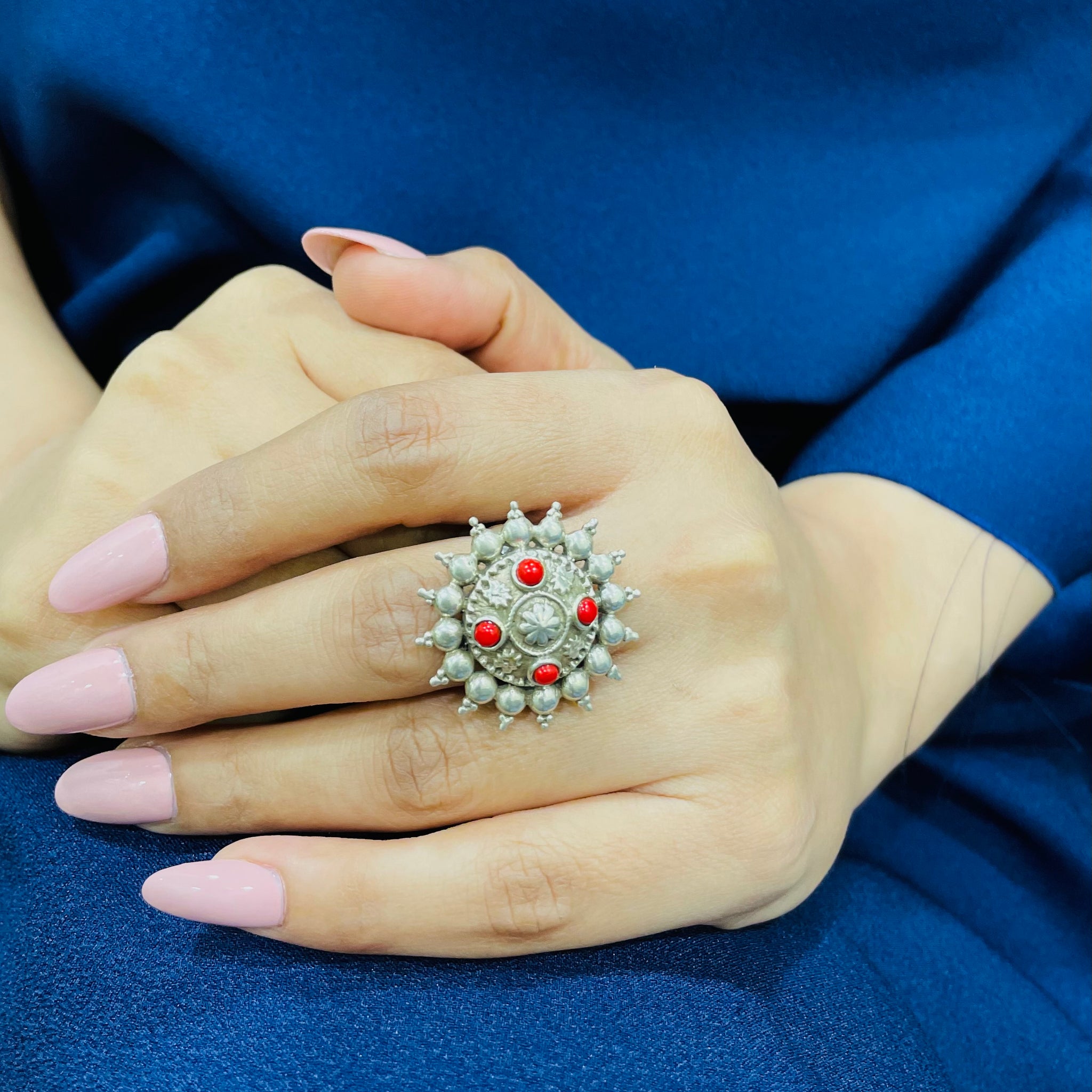 92.5 Silver Coral Jadau ArkaPushpi ring