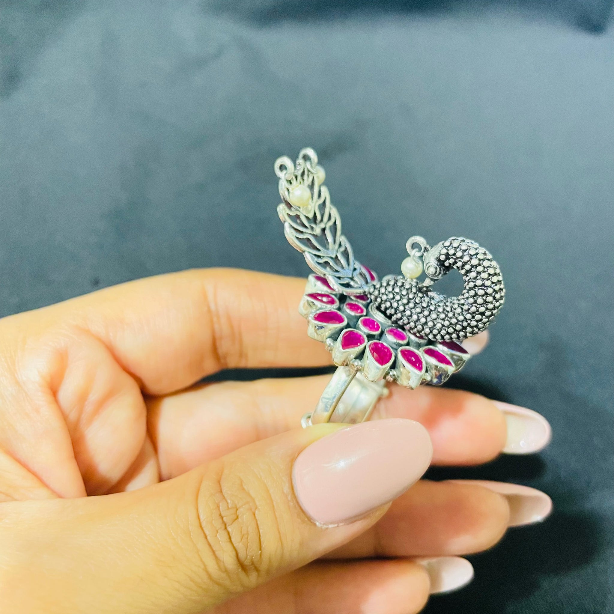 92.5 Silver Ruby stone Mayura ring