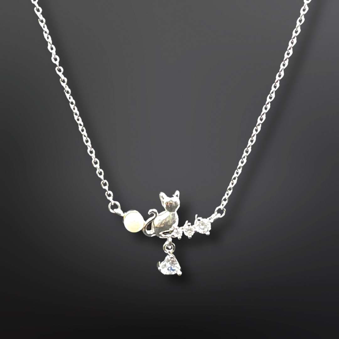92.5 Silver Minimalistic Cat Pendant with Silver Chain