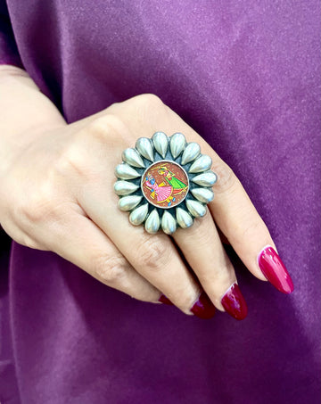 Radha Krishna Framed Flower Petals ring